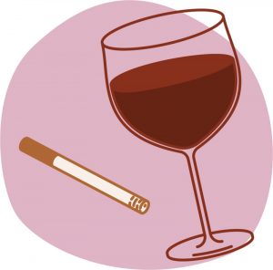 Image of a cigarette and a glass of wine